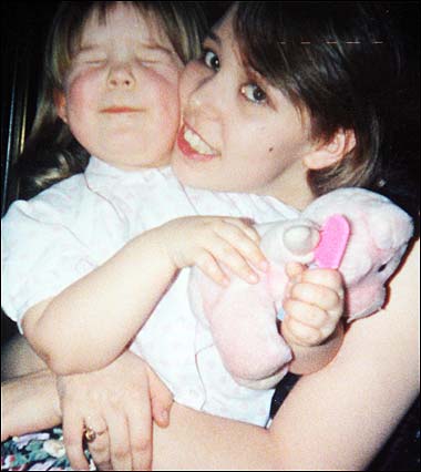 Pain ... Vicky at 14 with Kirsty