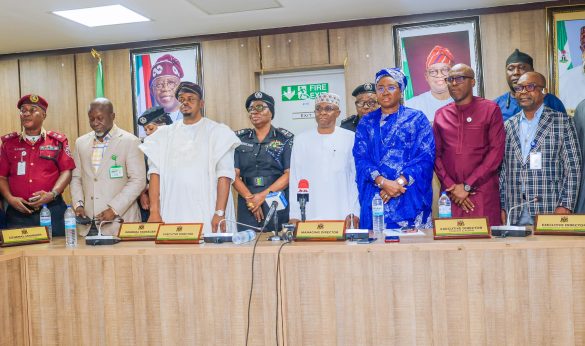 unnamed (5) SUSTAINING PORT LOGISTICS FREE FLOW: Managing Director/CEO NPA Dr. Abubakar Dantsoho (4th Right) Asst. Inspector General of Police (Maritime) AIG Nurat Okunade (4th Left), Rep. Commissioner of Transport Lagos, Mr. Ojowuro Olasunkanmi (2nd Right) Executive Director F&A NPA Mrs Vivian Richard-Edet (3rd Right), Executive Director M&O Engr. Olalekan Badmus(3rd Left), Secretary-General National Association of Government Approved Freight Forwarders (NAGAFF) Dr. Godfrey Nwosu (1st Right) General Manager Security NPA, Mr. Anthony Edosomwan (2nd Left) and FRSC Sector Commander Lagos, Corp Commander Ganiyu Hamzat (1st Left) on Tuesday 23rd June, 2026 during Port Stakeholders Meeting convened by the NPA to address issues of Jurisdictional Overlaps and extortion along Tincan and Apapa Ports access roads.